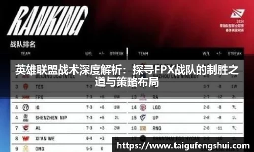 英雄联盟战术深度解析：探寻FPX战队的制胜之道与策略布局